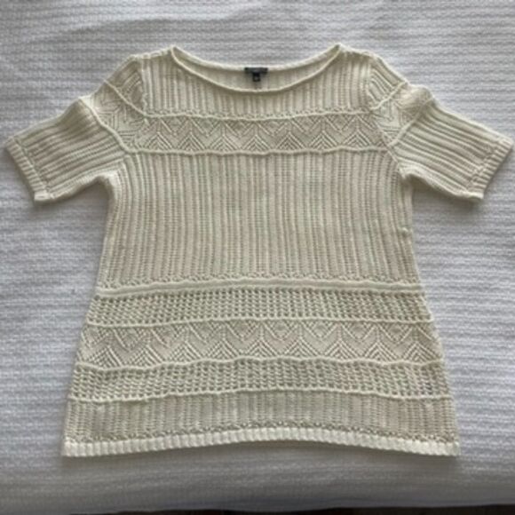 PL Talbots Cream Crochet Style Short-Sleeve Sweater - Picture 1 of 7